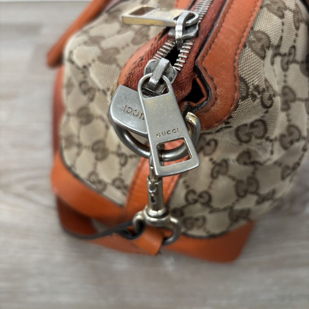 GUCCI Purse Monogram Vintage Web Small Boston Orange Blue Shoulder Bag Rare - Picture 7 of 16